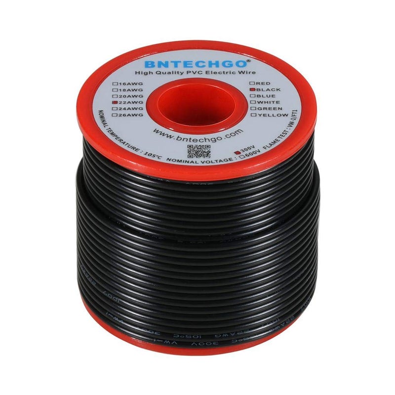 BNTECHGO سلك كهربائي صلب BNTECHGO 22 قياس PVC 1007 أسود 100 قدم 22 AWG 1007 سلك نحاسي مغطى بالقصدير - Image 2